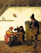 Johannes Natus Peasants smoking and making music in an inn USA oil painting artist